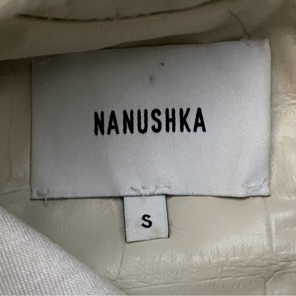 Nanushka Kaden Vegan Leather Croc Embossed Tee in Cream S - Picture 8 of 9